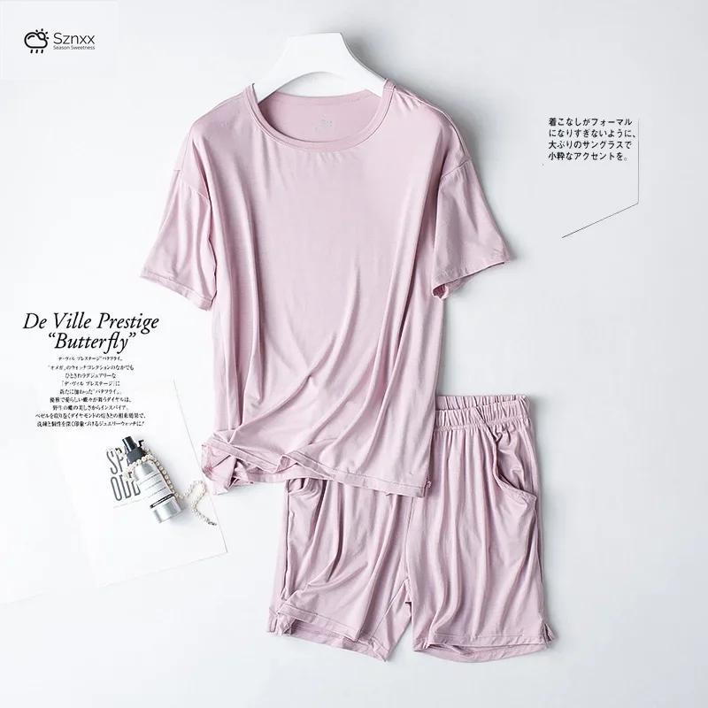 Womens Modal Short Sleeve Loose Pajama Set