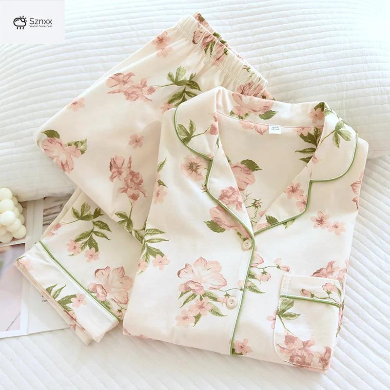 Soft Cotton Knit Womens Floral Pajama Set