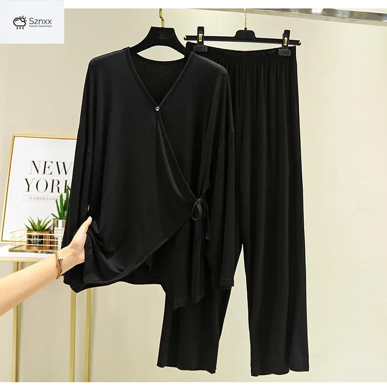 Japanese-inspired Loose Pajama Set With V-neck Design