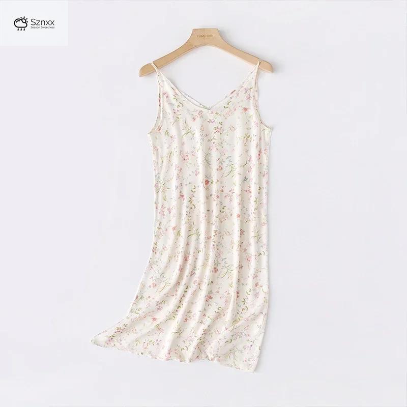 Printed Viscose Camisole Skirt Sleeveless Summer Nightdress