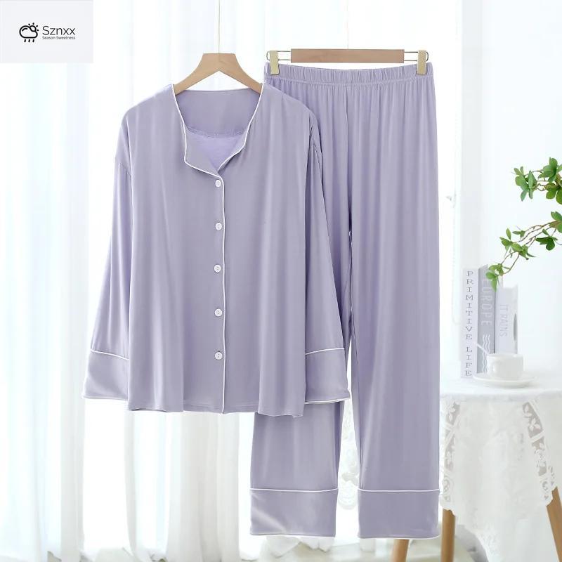 Modal Womens Thin Cardigan Pajama Set