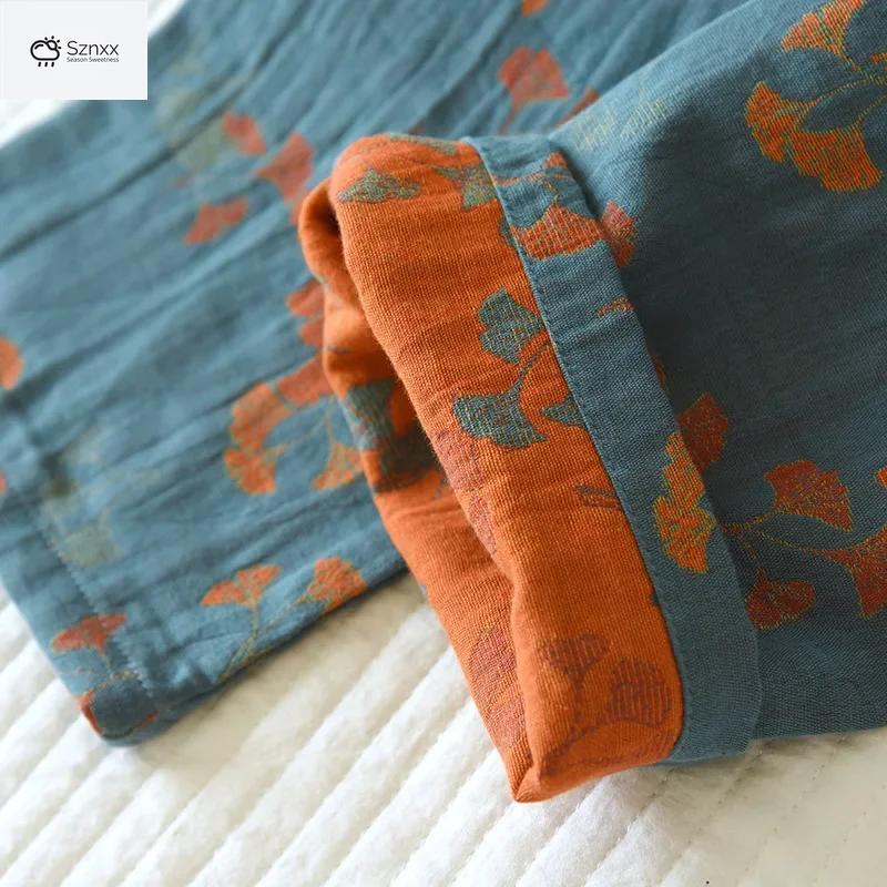 Soft Cotton Leaf Jacquard Womens Pajama Set