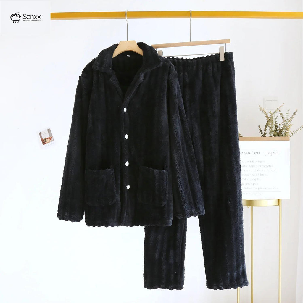 Cozy Flannel Couple Pajama Set Thickened Long-sleeve