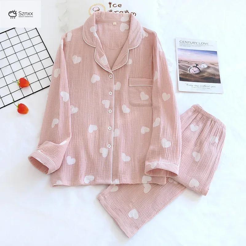 Womens Cotton Crepe Long-sleeve Pajama Lounge Set