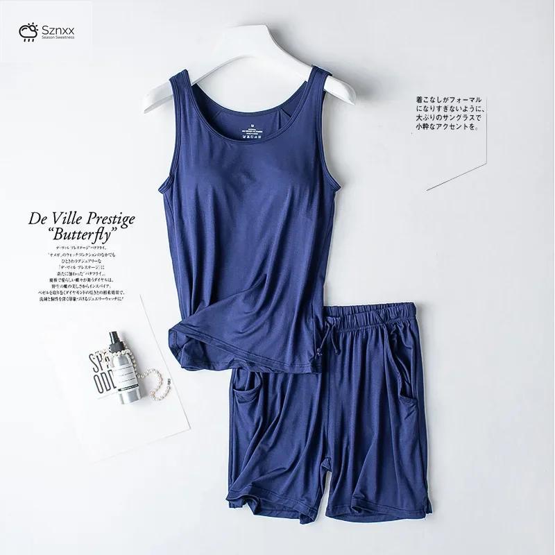 Seamless Modal Camisole Pajama Set With Chest Padding
