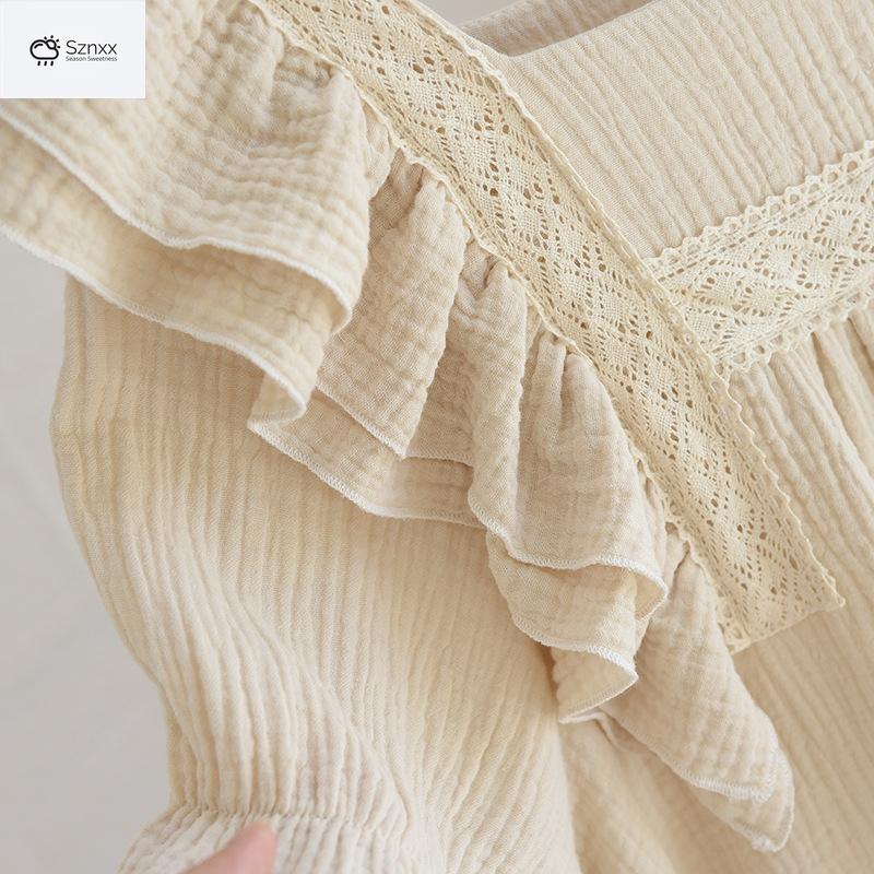 Palace-style Cotton Crepe Lotus Sleeve Nightdress