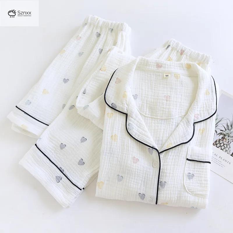 Womens Breathable Cotton Crepe Three-piece Pajama Set