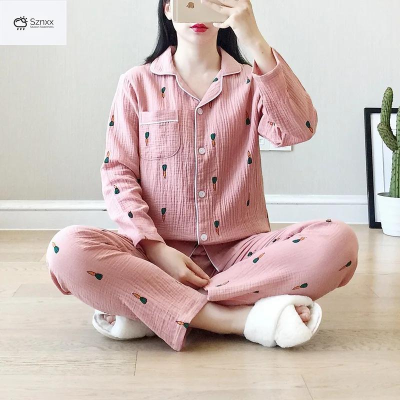 Womens Cotton Crepe Long-sleeve Pajama Lounge Set