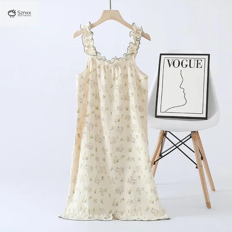 Summer Cotton Sleeveless Mid-length Lounge Dress