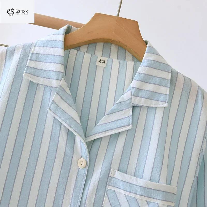 Japanese Striped Cotton Pajama Set Long Sleeve