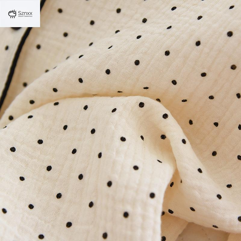 Polka Dot Cotton Crepe Pajama Set Long-sleeve