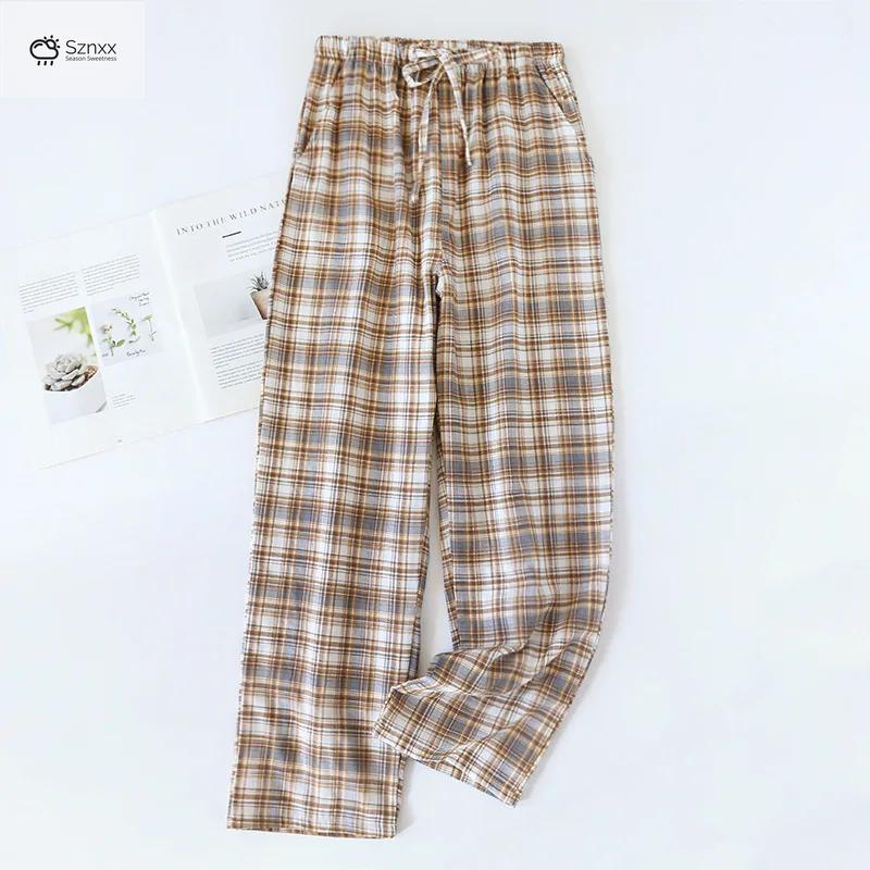 Cotton Checkered Loose-fit Couple Sleep Pants