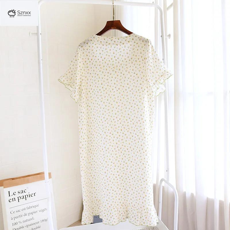 Floral Cotton Crepe Short Sleeve Summer Nightdress