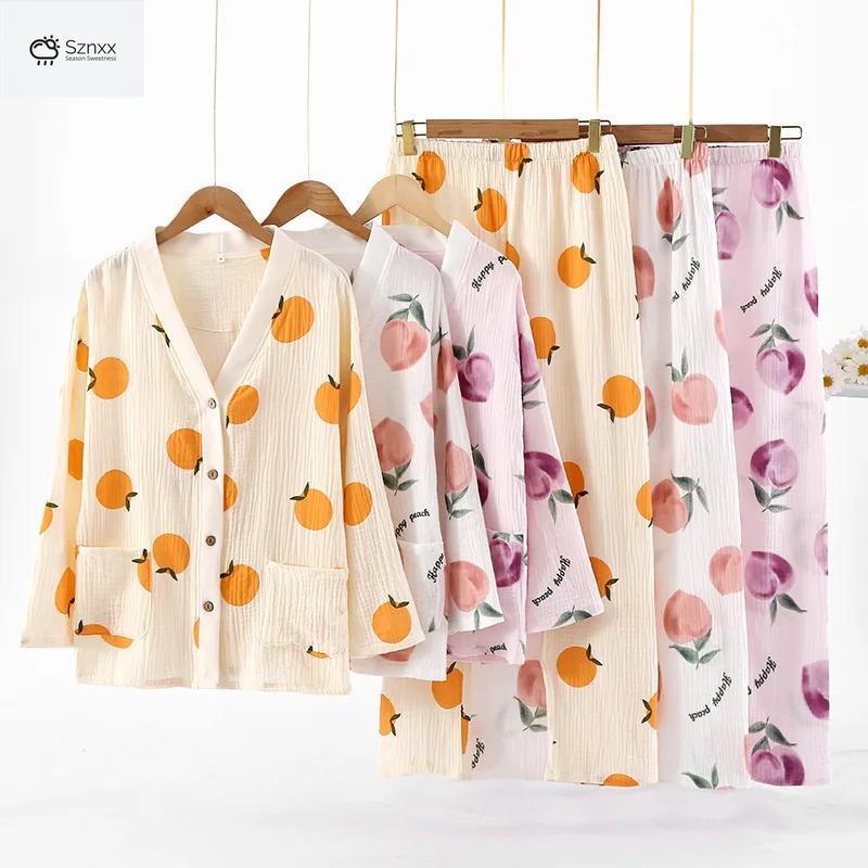 Womens Cotton Crepe Long Sleeve Pajama Set