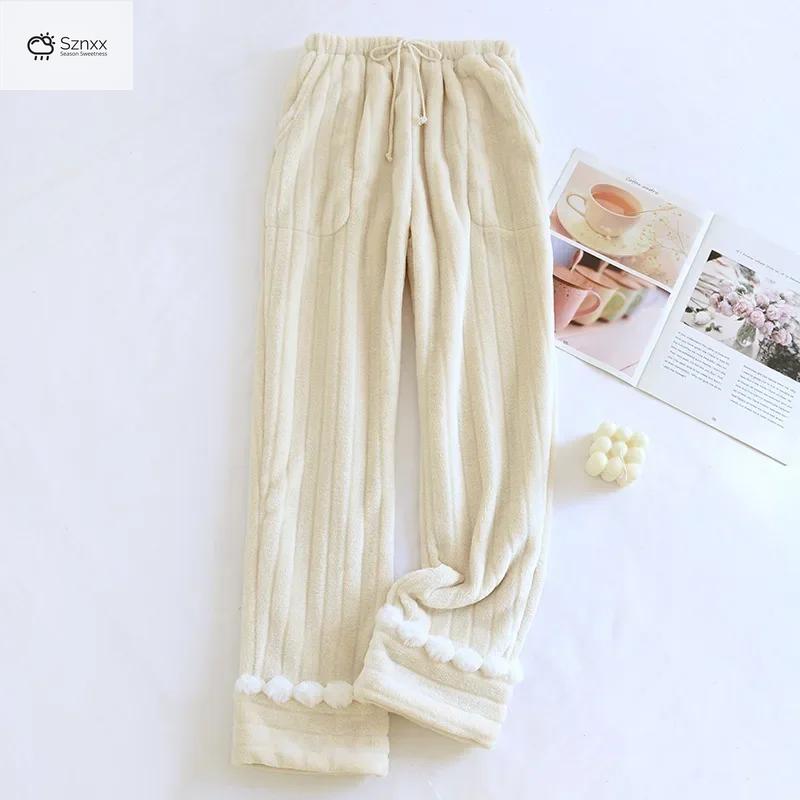 Womens Thick Velvet Flannel Warm Sleep Pants