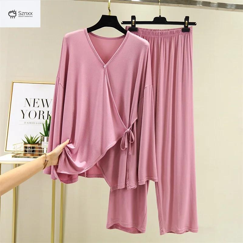 Japanese-inspired Loose Pajama Set With V-neck Design