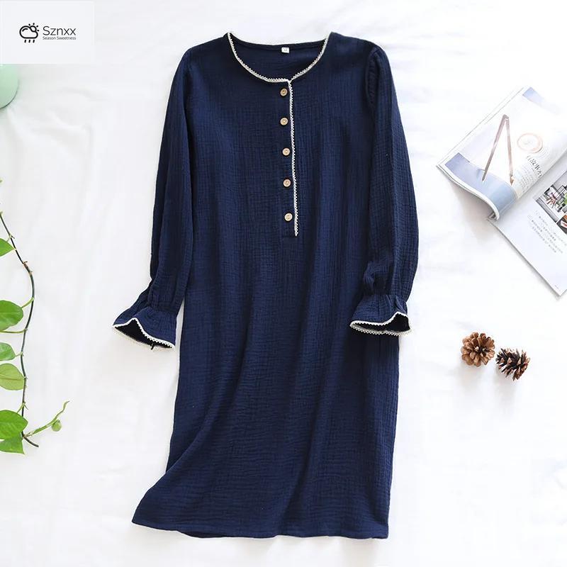 Womens Cotton Crepe Long Sleeve Nightdress Skirt