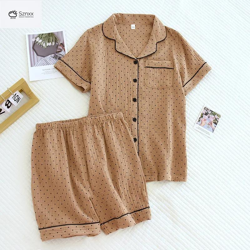 Japanese Cotton Crepe Loose Pajama Shorts Set