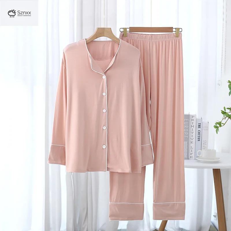 Modal Womens Thin Cardigan Pajama Set