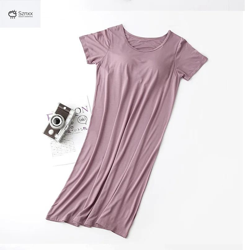 Plus Size Half-sleeve Nightdress With Chest Padding