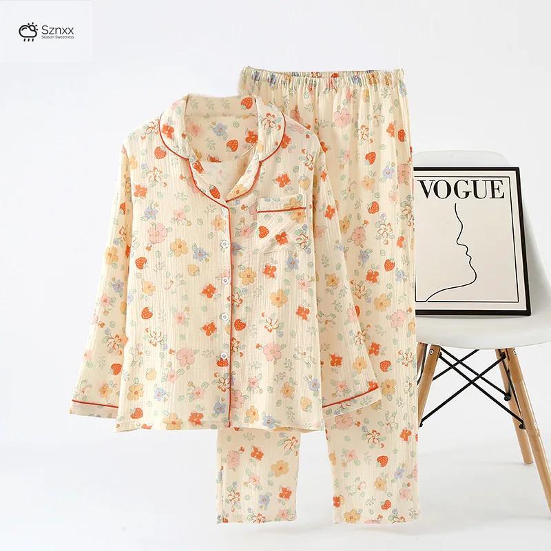 Japanese Crepe Cotton Long-sleeve Pajama Set