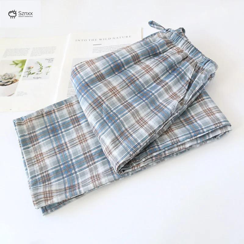 Cotton Checkered Loose-fit Couple Sleep Pants