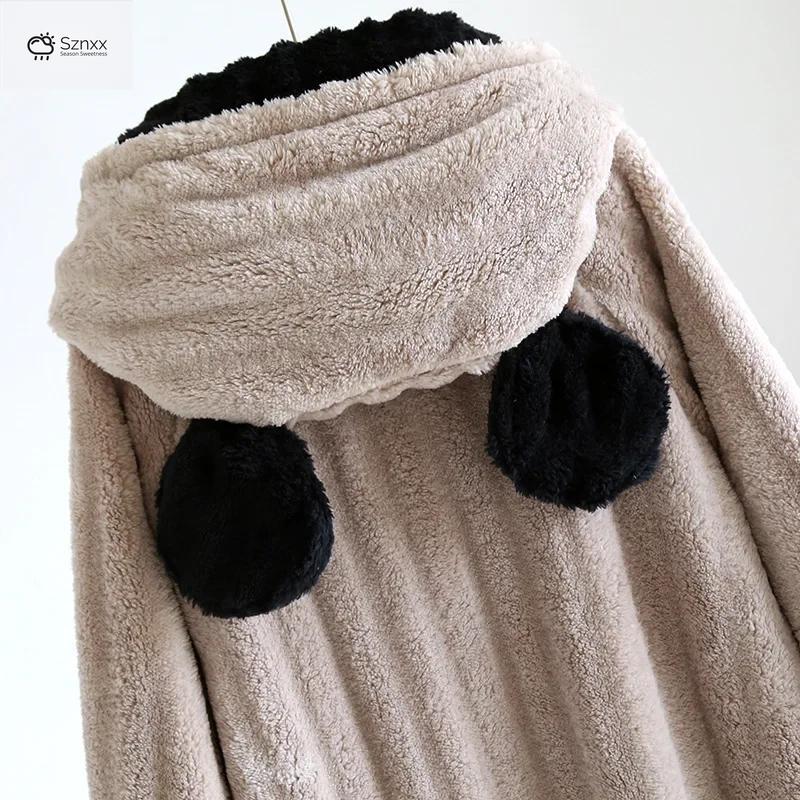 Thickened Flannel Couples Long Bathrobe Nightgown