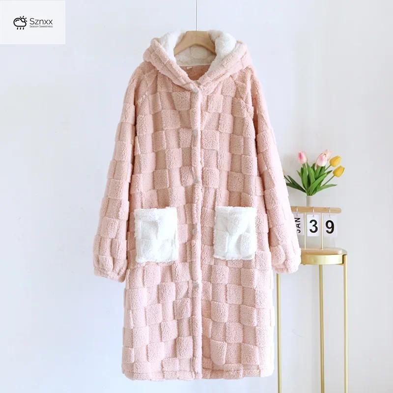 Thickened Fleece Couple Plaid Bathrobe Winter Warm