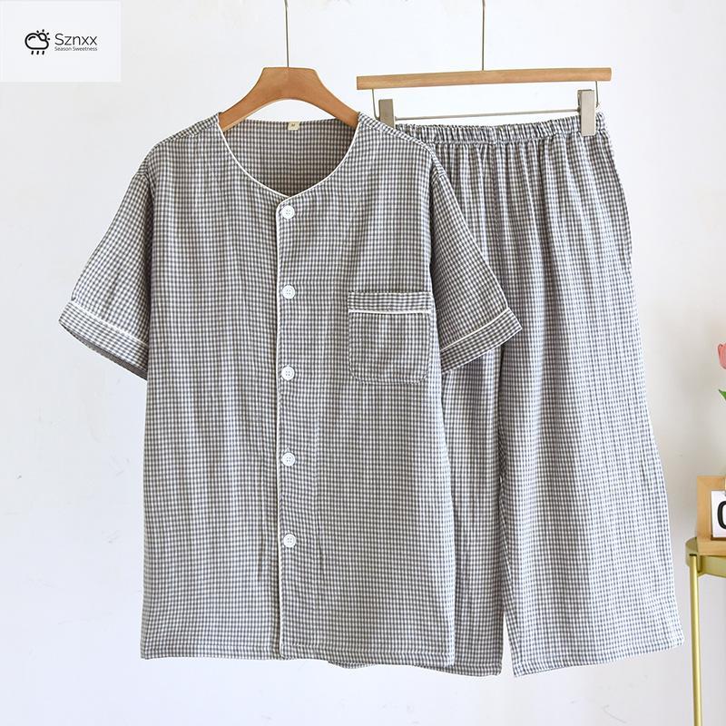 Checkered Cotton Gauze Couple Pajama Set