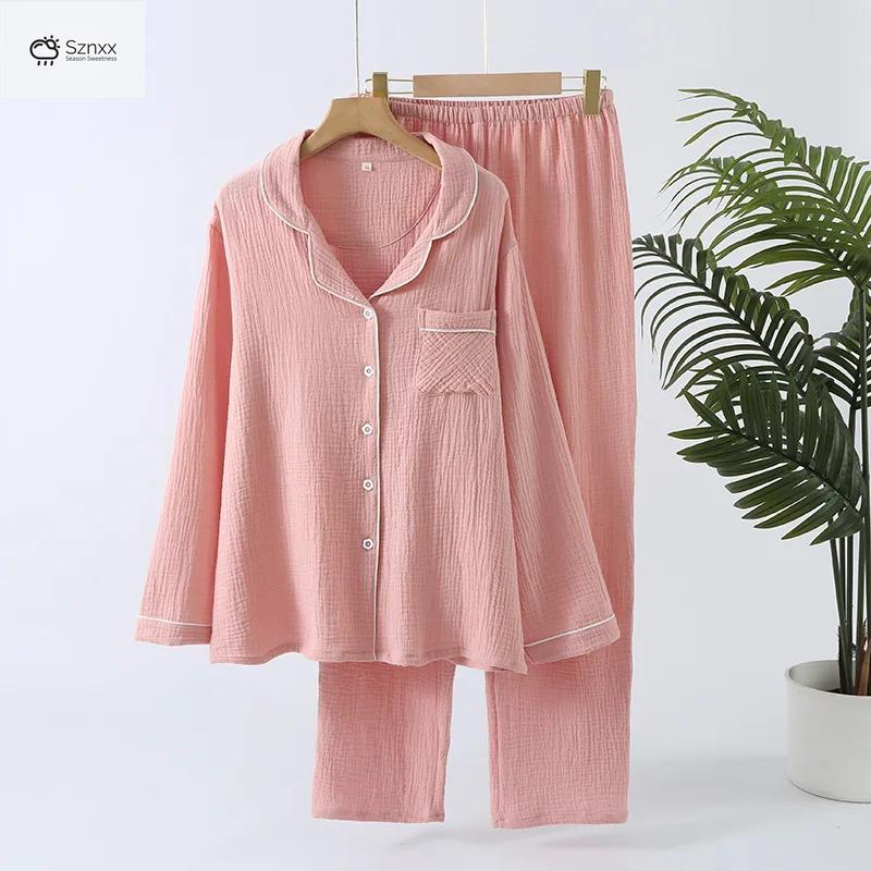 Soft Cotton Lapel Long-sleeve Pajama Lounge Set
