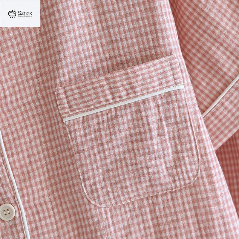 Checkered Cotton Gauze Couple Pajama Set