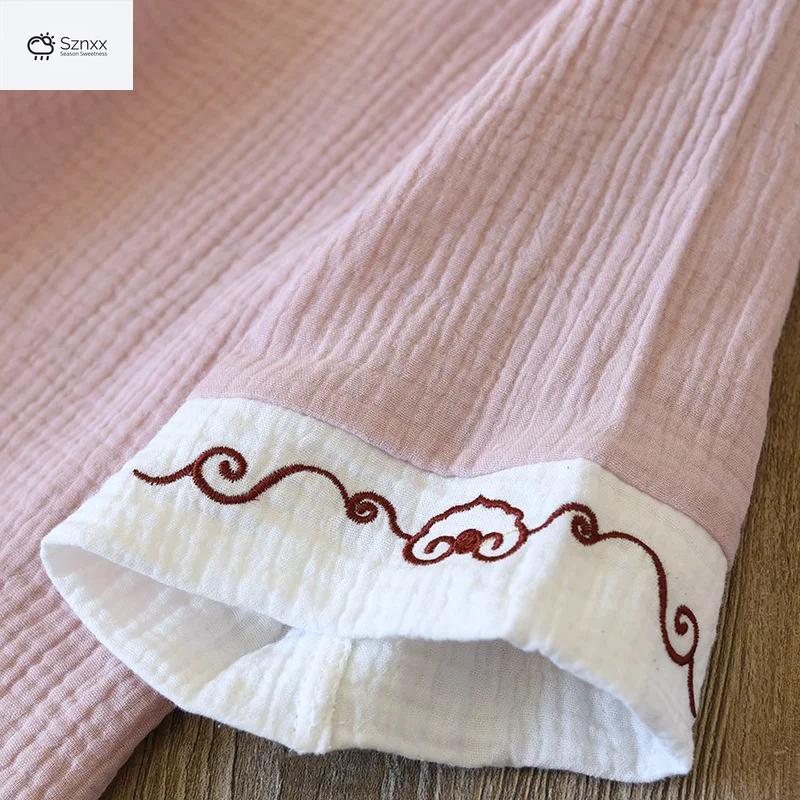 Chinese Cotton Pajama Set With Three-quarter Sleeves