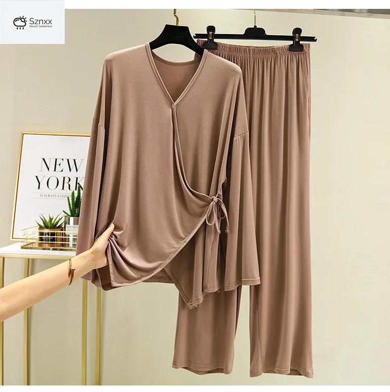 Japanese-inspired Loose Pajama Set With V-neck Design