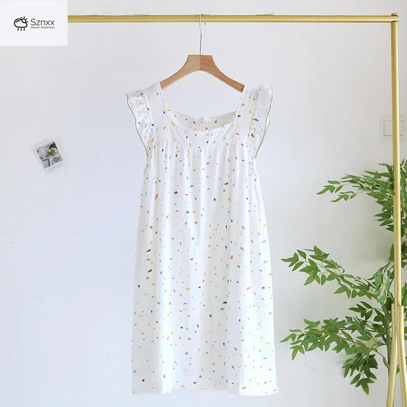 Womens Cotton Crepe Sling Tank Dress With Wooden Trim