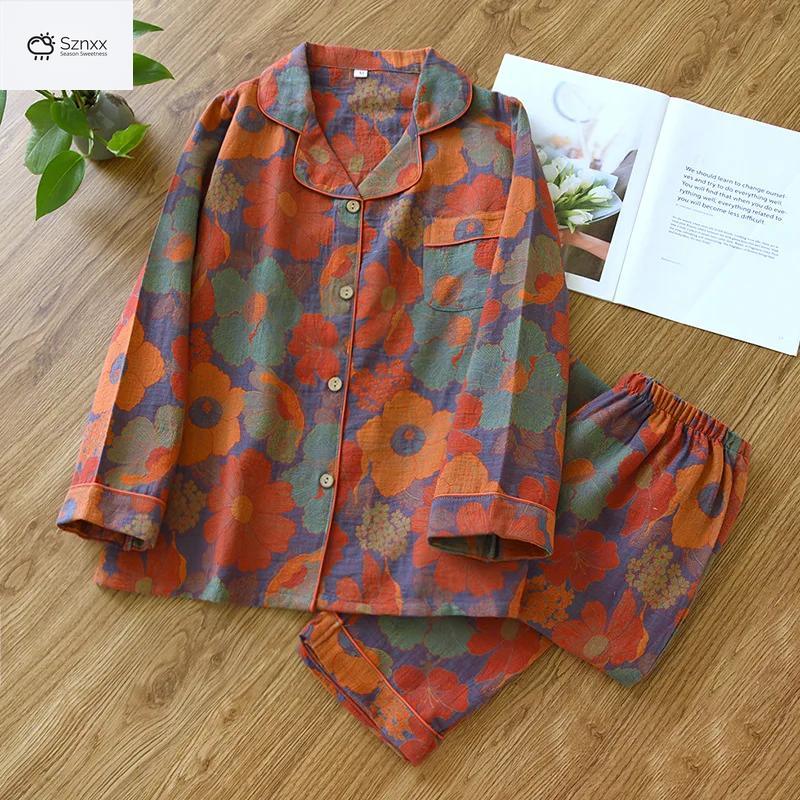 Retro Crepe Cotton Lapel Pajama Set