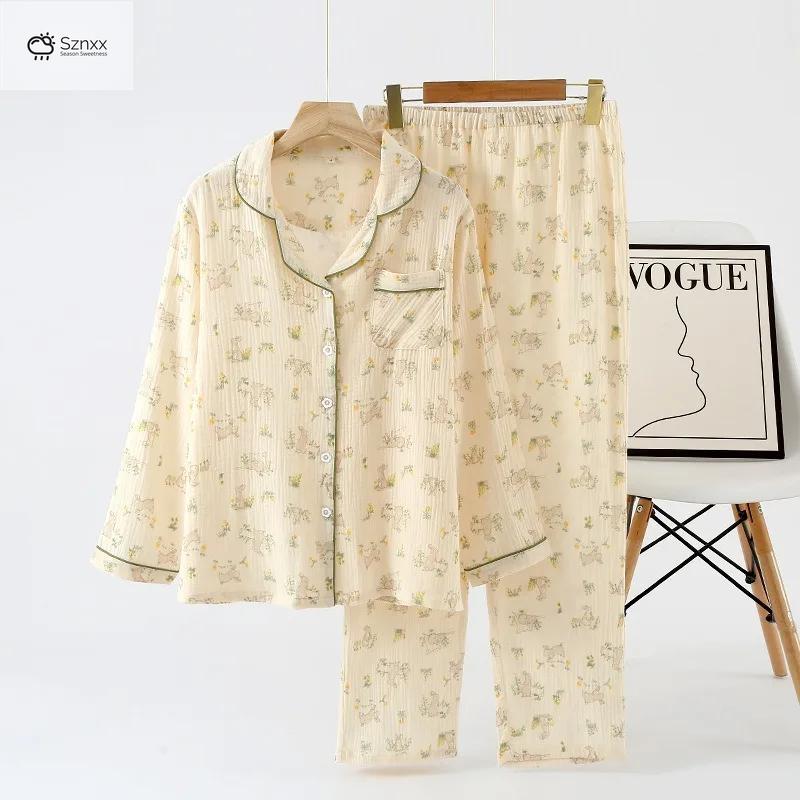 Japanese Crepe Cotton Long-sleeve Pajama Set
