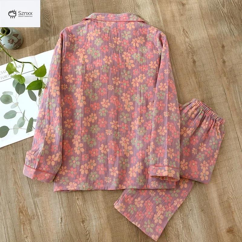 Soft Floral Cotton Long-sleeve Pajama Lounge Set