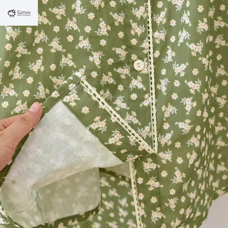 Womens Floral Cotton Pajama Cardigan Lounge Set