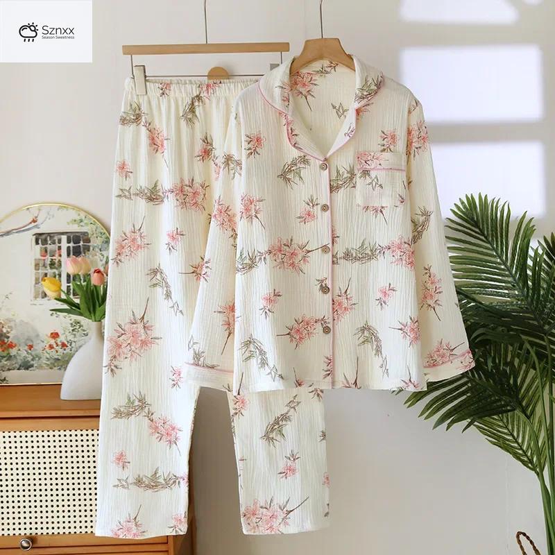 Womens Cotton Crepe Long Sleeve Pajama Set