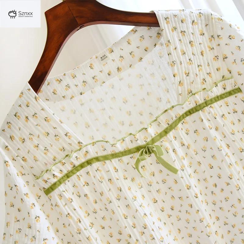 Floral Cotton Crepe Short Sleeve Summer Nightdress