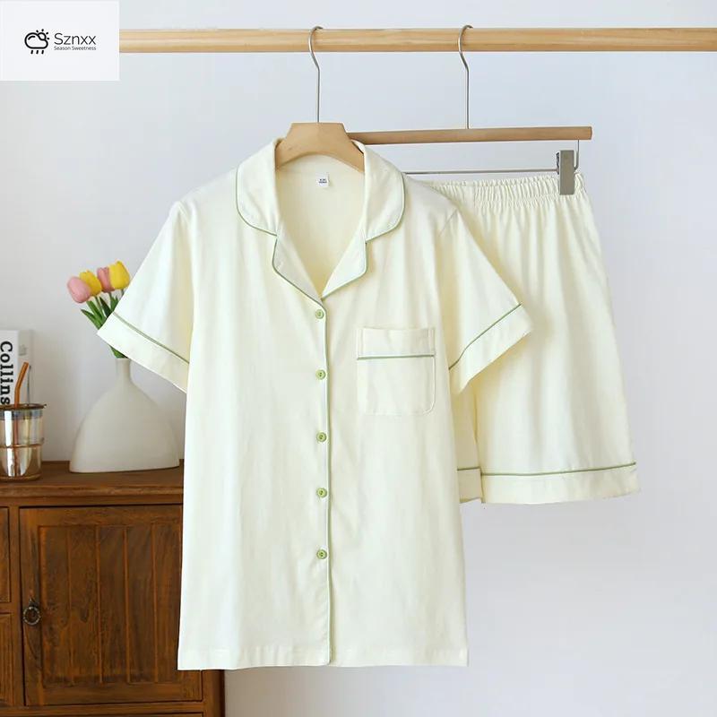 Soft Knit Cotton Womens Short Sleeve Pajama Set