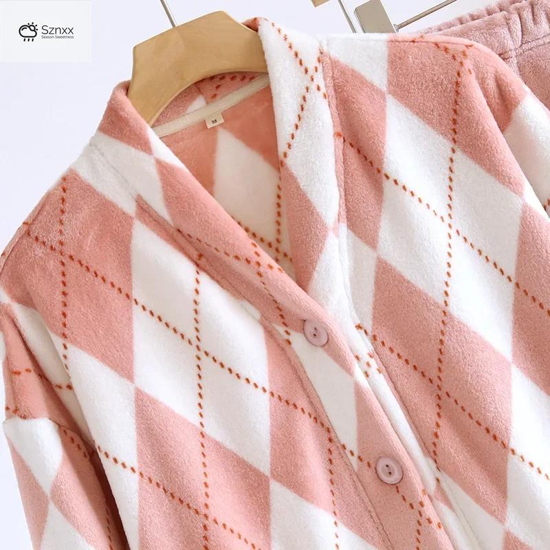 Thickened Flannel Couple V-neck Pajama Set