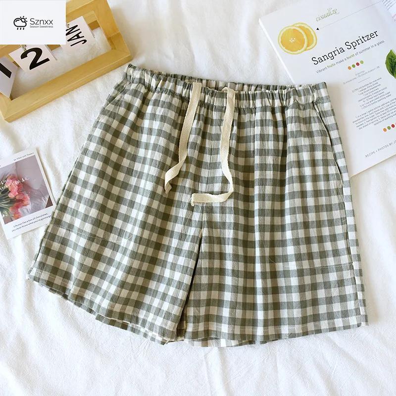 Japanese Cotton Plaid Couple Lounge Shorts