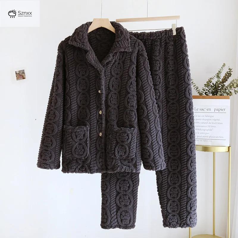 Cozy Flannel Couple Pajama Set Thickened Long-sleeve
