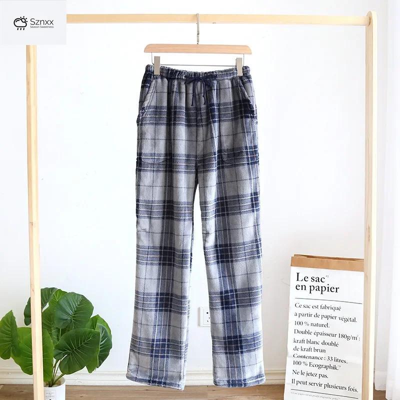 Mens Thickened Velvet Flannel Lounge Pajama Pants