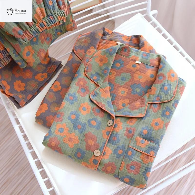 Womens Floral Cotton Crepe Pajama Set