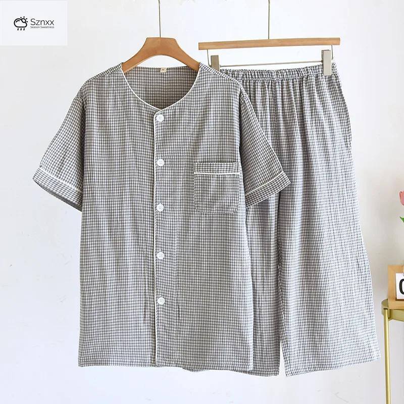 Checkered Cotton Gauze Couple Pajama Set
