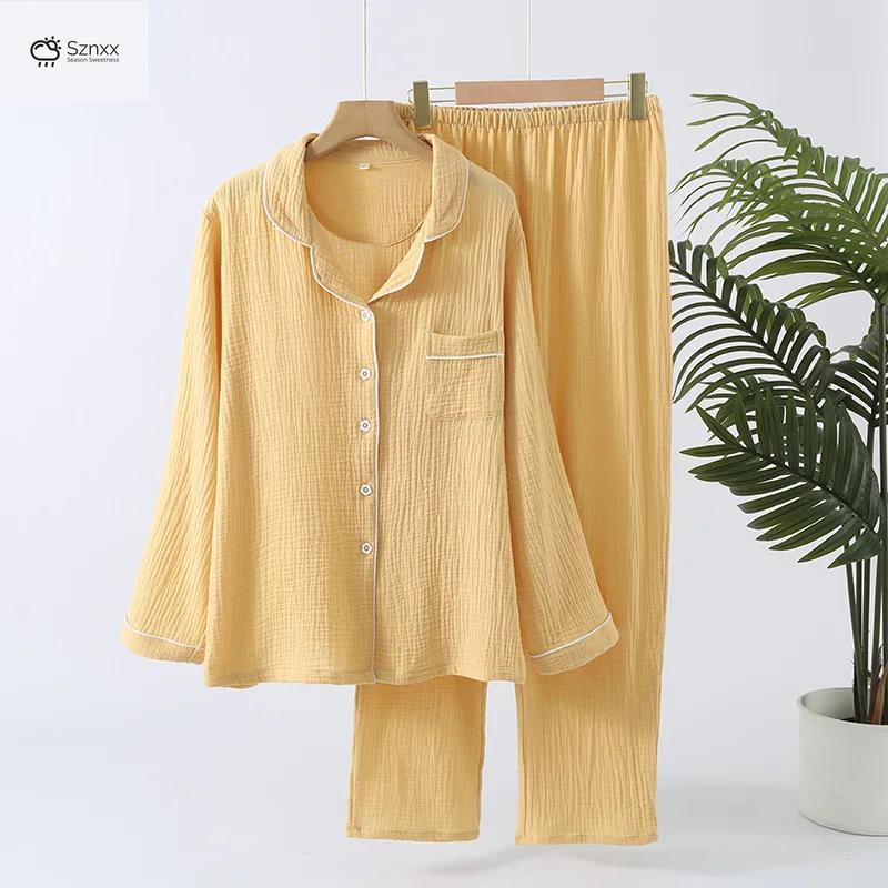 Soft Cotton Lapel Long-sleeve Pajama Lounge Set