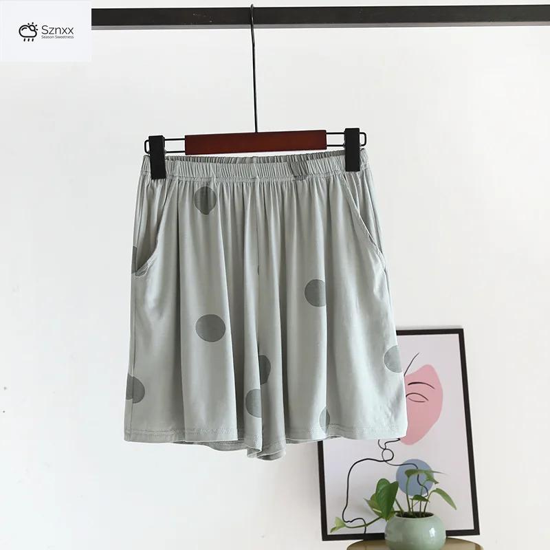 Womens Polka Dot Cotton Knit Sleep Shorts