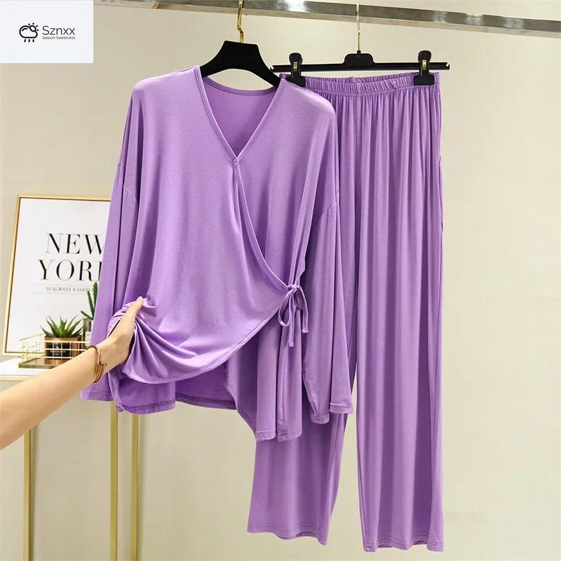 Japanese-inspired Loose Pajama Set With V-neck Design